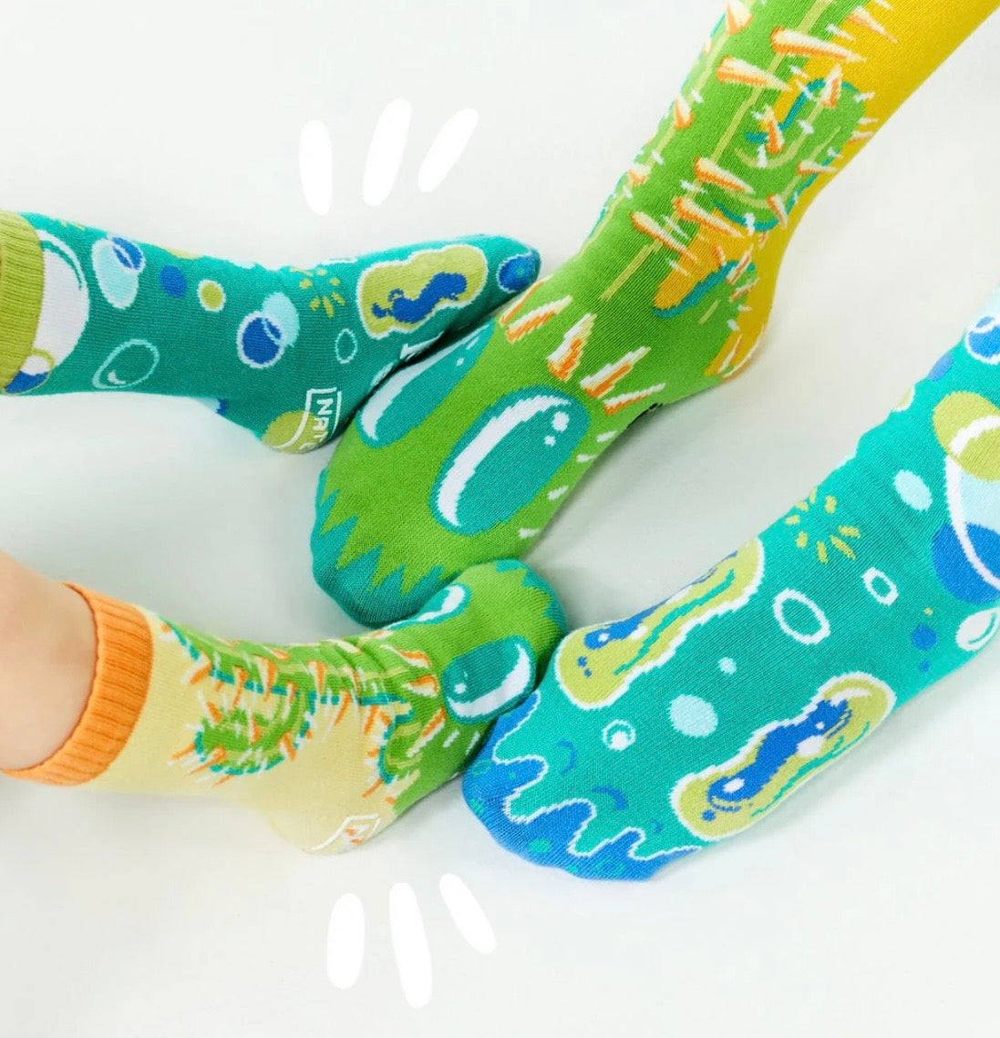 POKEY & POPPY Unisex CACTUS & BUBBLES Mismatched Gripper Bottom Socks PALS SOCKS Brand (CHOOSE SIZE) - Novelty Socks And Slippers