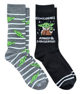 STAR WARS THE MANDALORIAN MEN’S 2 PAIR OF SOCKS BABY YODA ‘CONSIDERED ARMED & DANGEROUS’ - Novelty Socks And Slippers