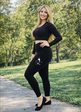 BLACK & WHITE TUXEDO CAT Ladies High Rise Leggings With Pockets URBAN ATHLETICS Brand By E&S Pets