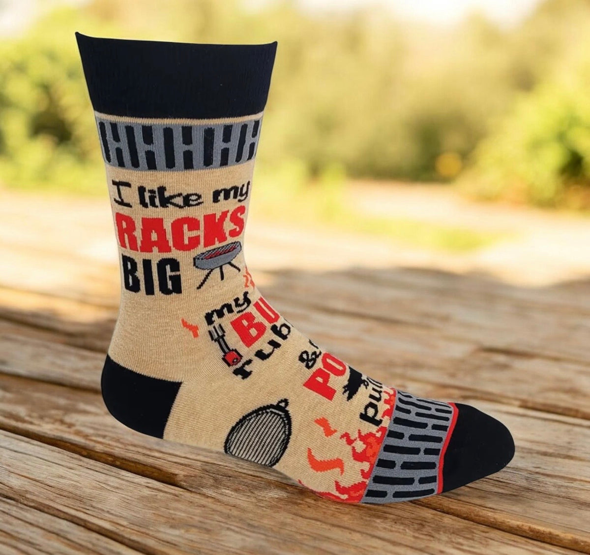 I LIKE MY RACKS BIG Men’s BBQ Socks ‘My Butt Rubbed & My Pork Pulled’ Fabdaz Brand