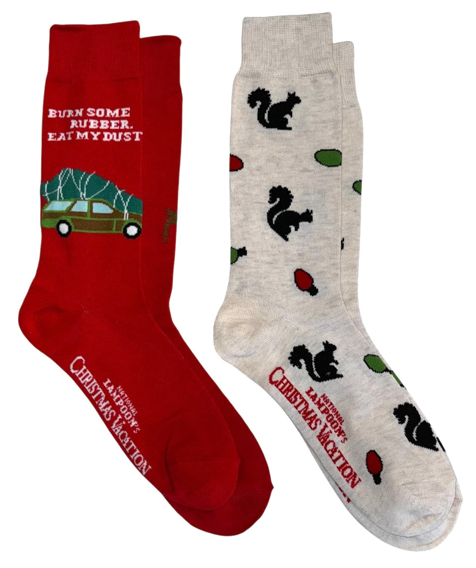 NATIONAL LAMPOONS CHRISTMAS VACATION Men’s 2 Pair Of Socks BURN SOME RUBBER EAT MY DUST - Novelty Socks And Slippers