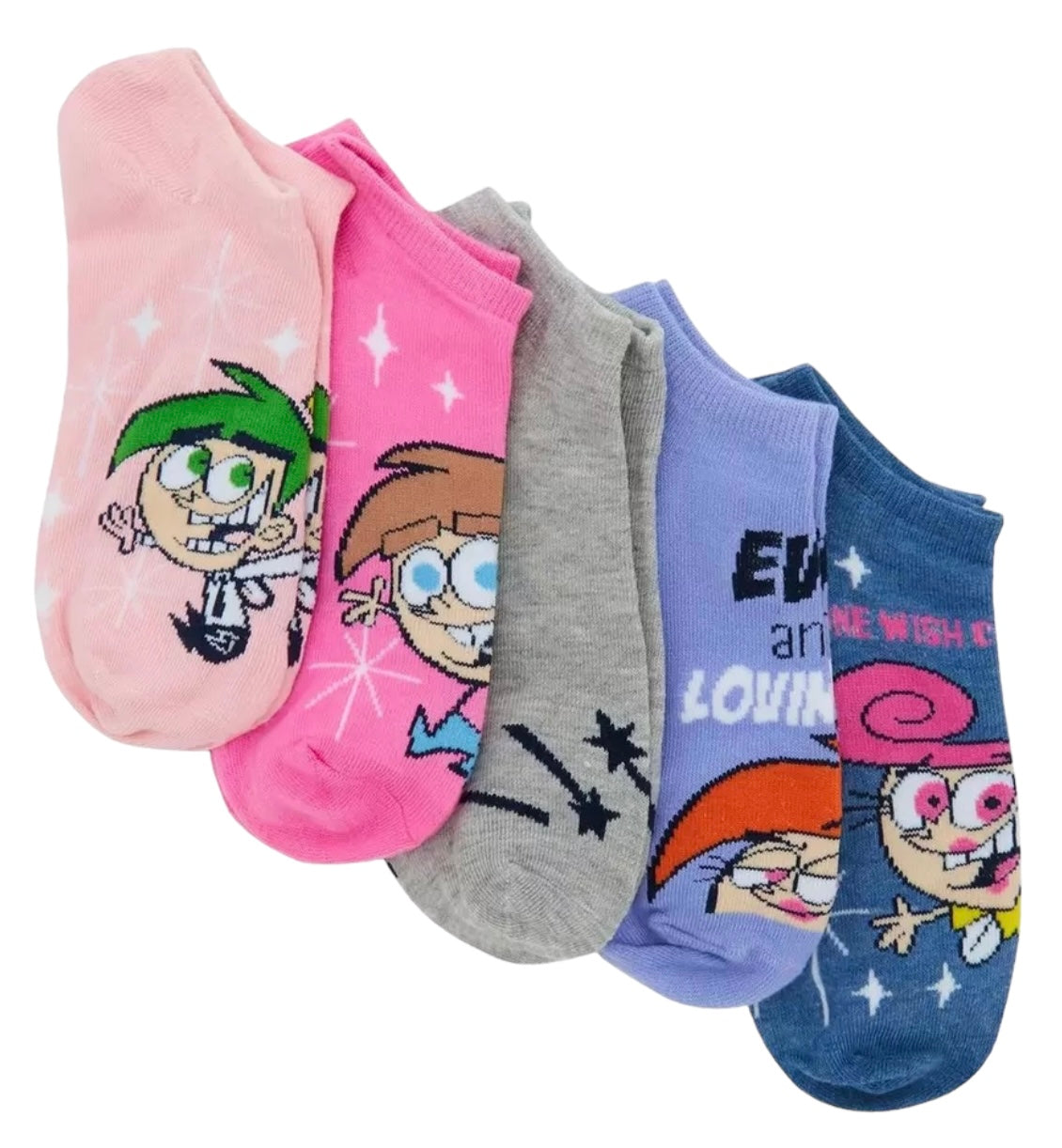 THE FAIRLY ODDPARENTS Ladies 5 Pair Of No Show Socks ‘ONE WISH COMIN’ UP!’ - Novelty Socks And Slippers