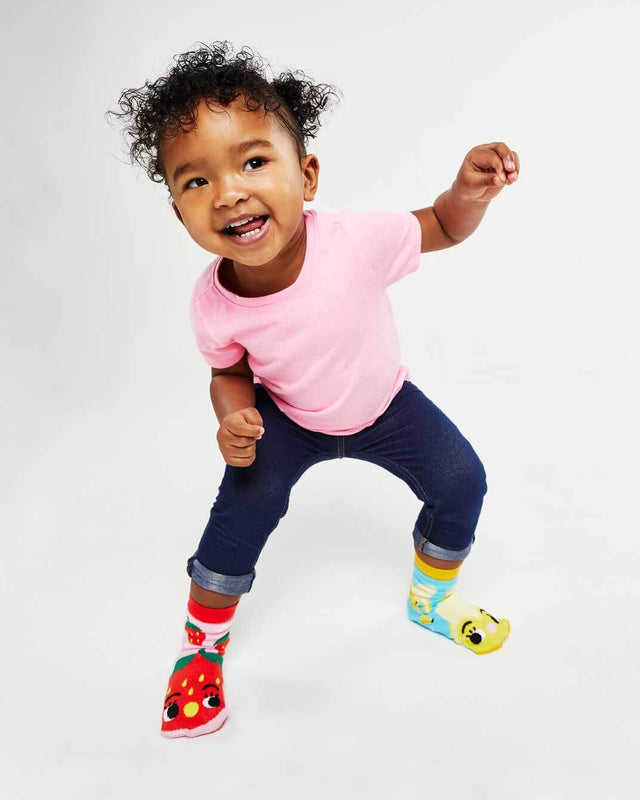 STRAWBERRY & BANANA Unisex Toddler Mismatched Gripper Bottom Socks PALS SOCKS Brand - Novelty Socks And Slippers