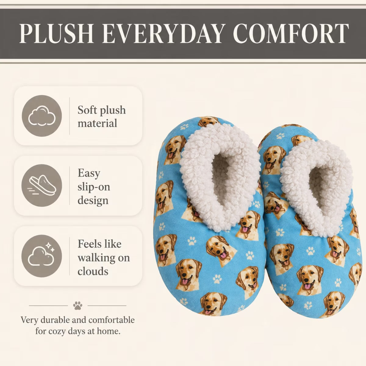 YELLOW LABRADOR DOG Ladies Non-Slip SLIPPERS COMFIES BRAND By E&S Pets