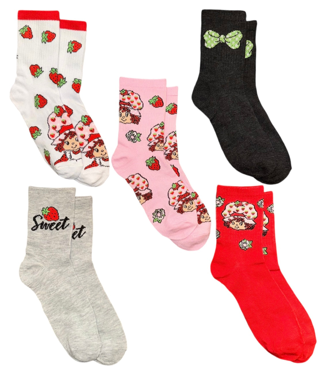 STRAWBERRY SHORTCAKE Ladies 5 Pair Of Socks ‘SWEET’ - Novelty Socks And Slippers