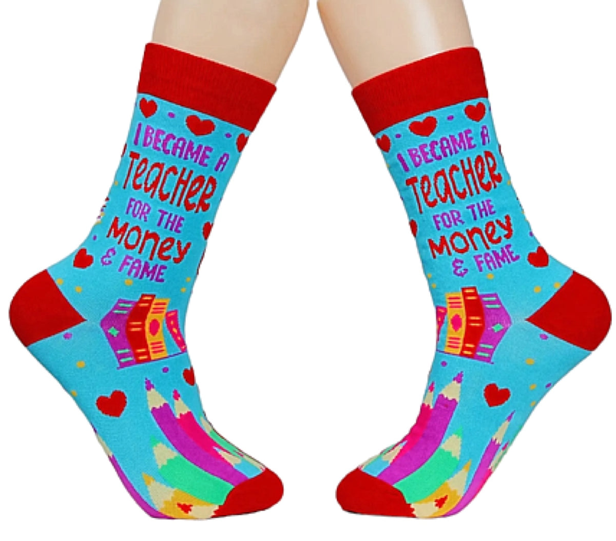 FABDAZ Brand Ladies TEACHER Socks ‘I BECAME A TEACHER FOR THE MONEY & FAME’ - Novelty Socks And Slippers