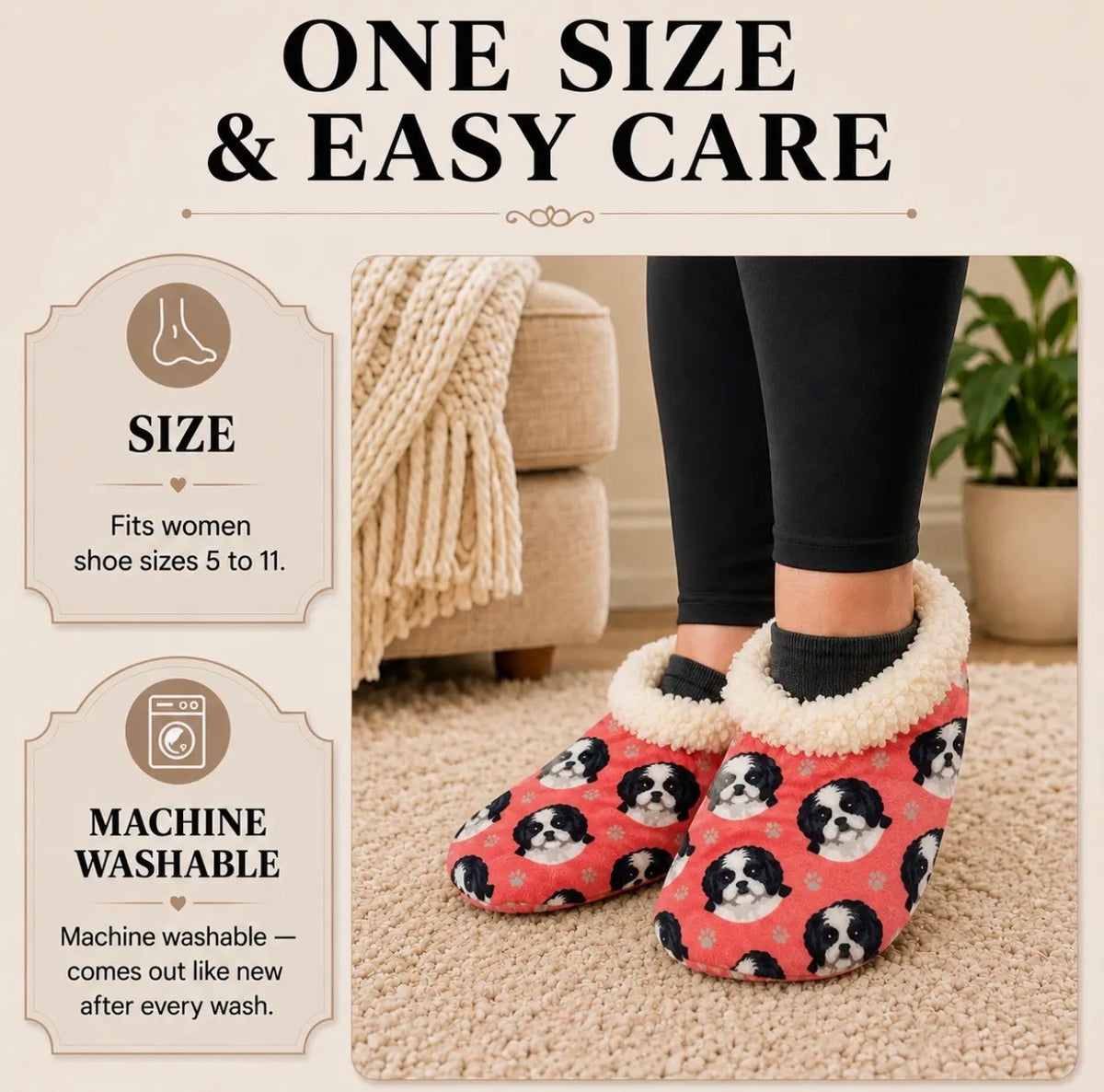 BLACK & WHITE SHIH TZU Dog Ladies Non-Slip Slippers COMFIES BRAND By E&S Pets
