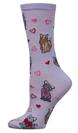 MeMoi Brand Ladies VALENTINES DAY Socks Cats ‘Fur-ever Hearts’ - Novelty Socks And Slippers