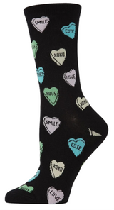 Memoi Brand Ladies VALENTINE DAY CANDY HEARTS Socks ‘LOVE HUGS KISSES’ (Choose Color) - Novelty Socks And Slippers