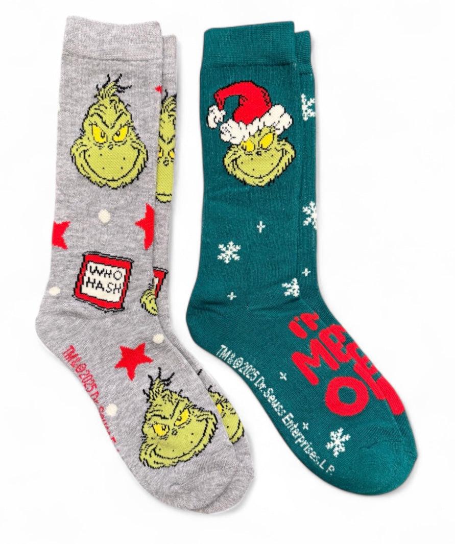 Dr. Seuss How The Grinch Stole Christmas Men’s 2 Pair Of Socks ‘I’M A MEAN ONE’ - Novelty Socks And Slippers