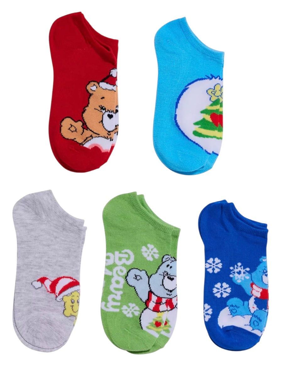 CARE BEARS Ladies CHRISTMAS 5 Pair Of No Show Socks ‘BEARY MERRY’ - Novelty Socks And Slippers