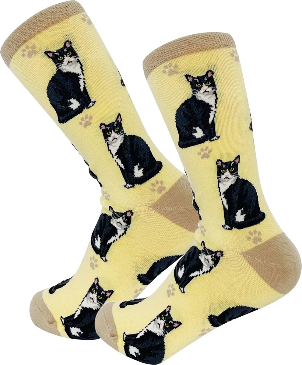 BLACK & WHITE CAT (TUXEDO) Adult Unisex Socks By E&S Pets Choose Style