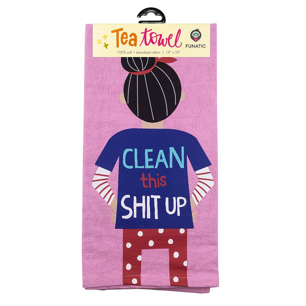 CLEAN THIS SHIT UP Kitchen Tea Towel FUNATIC Brand - Novelty Socks And Slippers