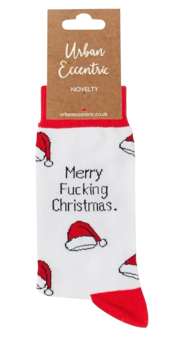 URBAN ECCENTRIC Unisex MERRY FUCKING CHRISTMAS Crew Socks - Novelty Socks And Slippers