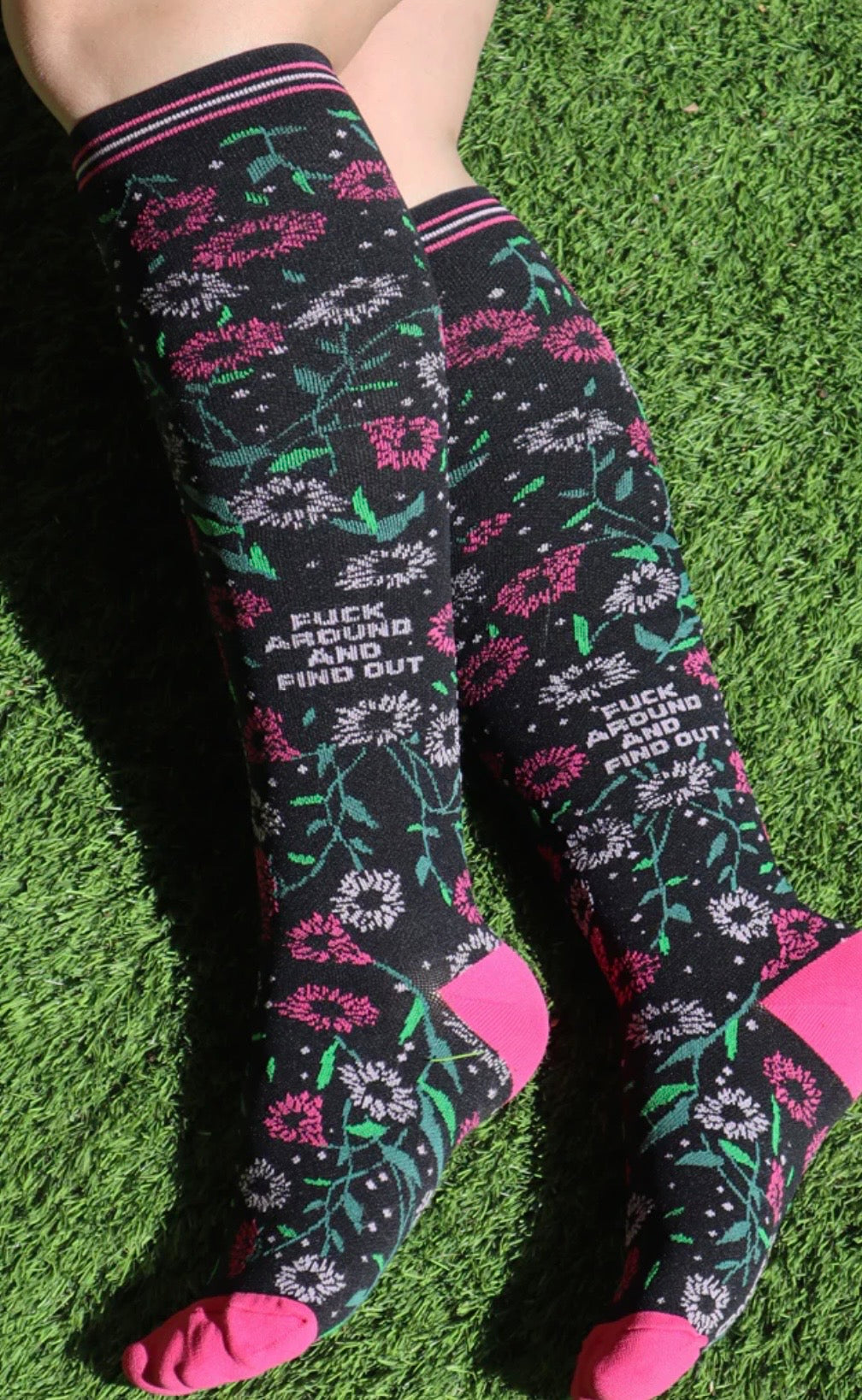 FUCK AROUND & FIND OUT Ladies 15-20 mmHg Compression Socks GROOVY THINGS Brand - Novelty Socks And Slippers
