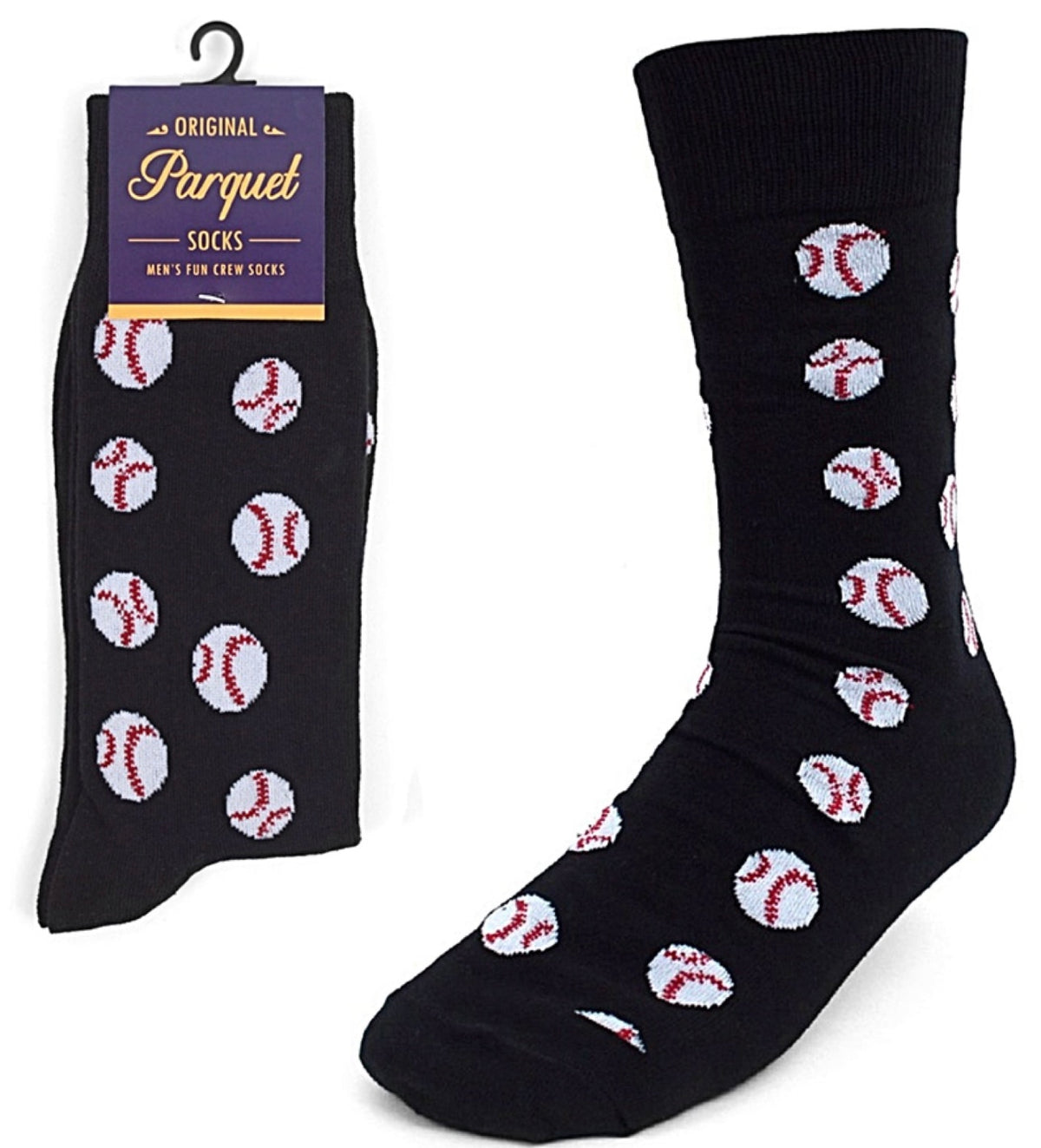 PARQUET BRAND Men's BASEBALL Socks BASEBALLS ALL OVER (CHOOSE COLOR) - Novelty Socks And Slippers