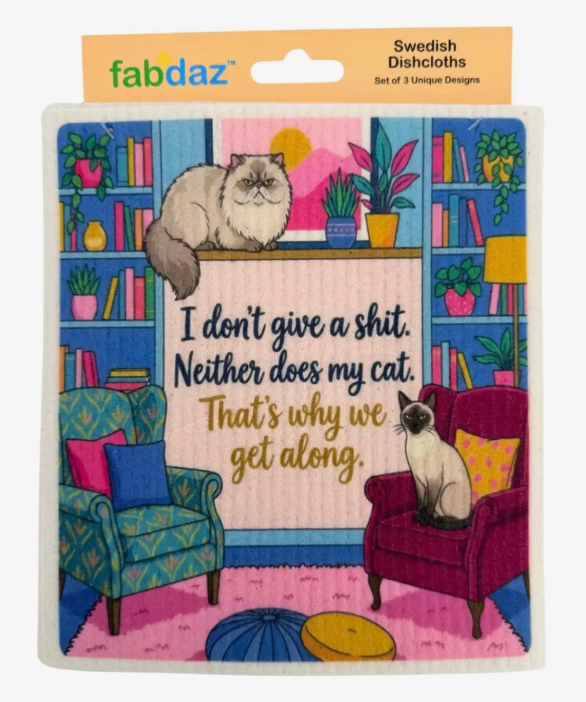 SASSY FUNNY CAT Sayings Set Of 3 Swedish Dishcloths ‘DOGS HAVE OWNERS. CATS HAVE STAFF. I KNOW MY PLACE’