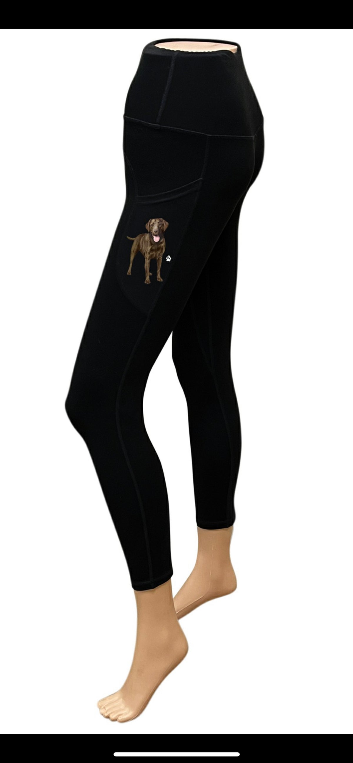 URBAN ATHLETICS Ladies CHOCOLATE LABRADOR High Rise Leggings With Pockets E&S Pets - Novelty Socks for Less