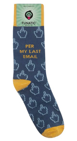 PER MY LAST EMAIL Adult Unisex MIDDLE FINGER Socks FUNATIC Brand - Novelty Socks And Slippers