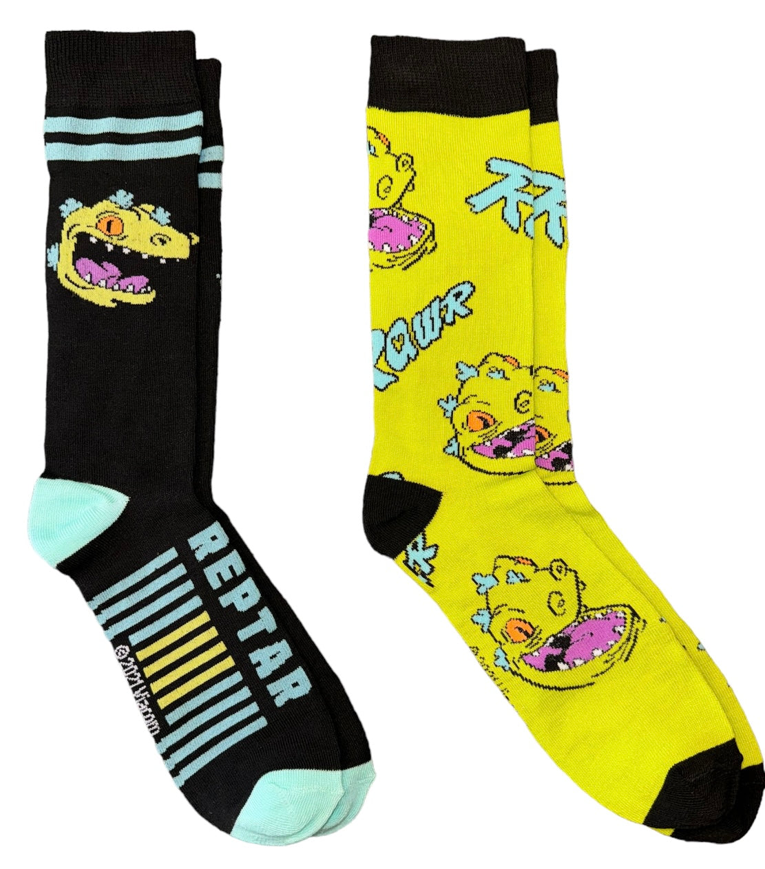 NICKELODEON RUGRATS Men’s 2 Pair Of REPTAR Socks ‘RAWR’ - Novelty Socks And Slippers