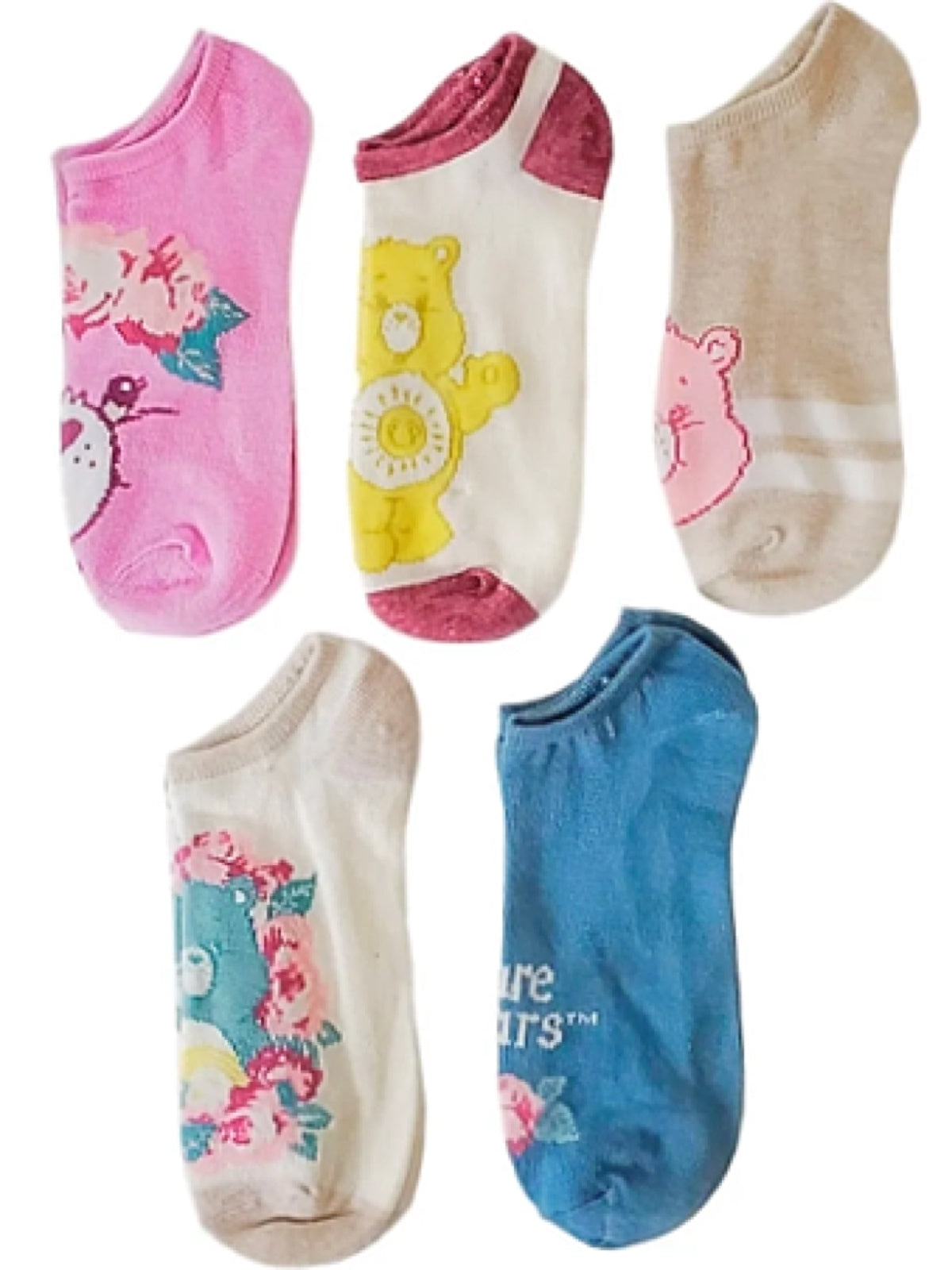 CARE BEARS Ladies 5 Pair Of No Show Socks FUNSHINE BEAR & CHEER BEAR - Novelty Socks And Slippers