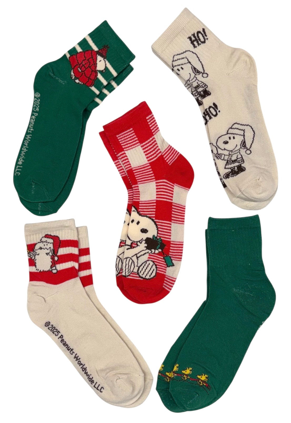 PEANUTS Ladies CHRISTMAS 5 Pair Of Socks SNOOPY & WOODSTOCK - Novelty Socks And Slippers