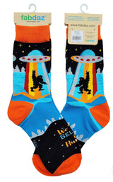 FABDAZ Brand Ladies WE DON’T BELIEVE IN HUMANS Socks LOCHNESS MONSTER, BIG FOOT - Novelty Socks And Slippers