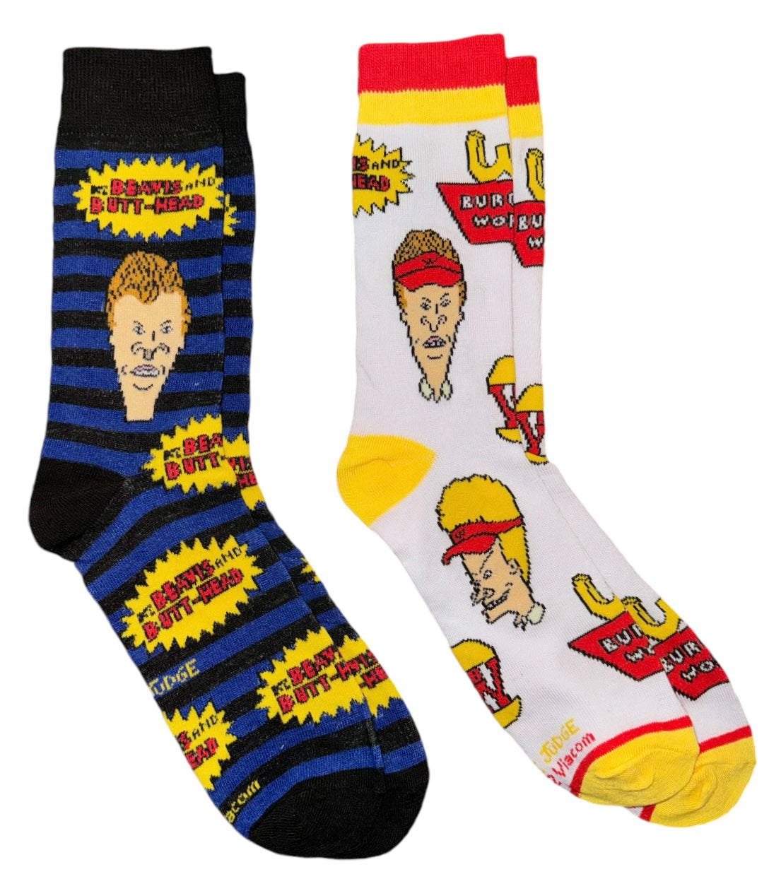 BEAVIS & BUTT-HEAD Unisex 2 Pair Of Socks BURGER WORLD EMPLOYEES Odd Sox Brand - Novelty Socks And Slippers