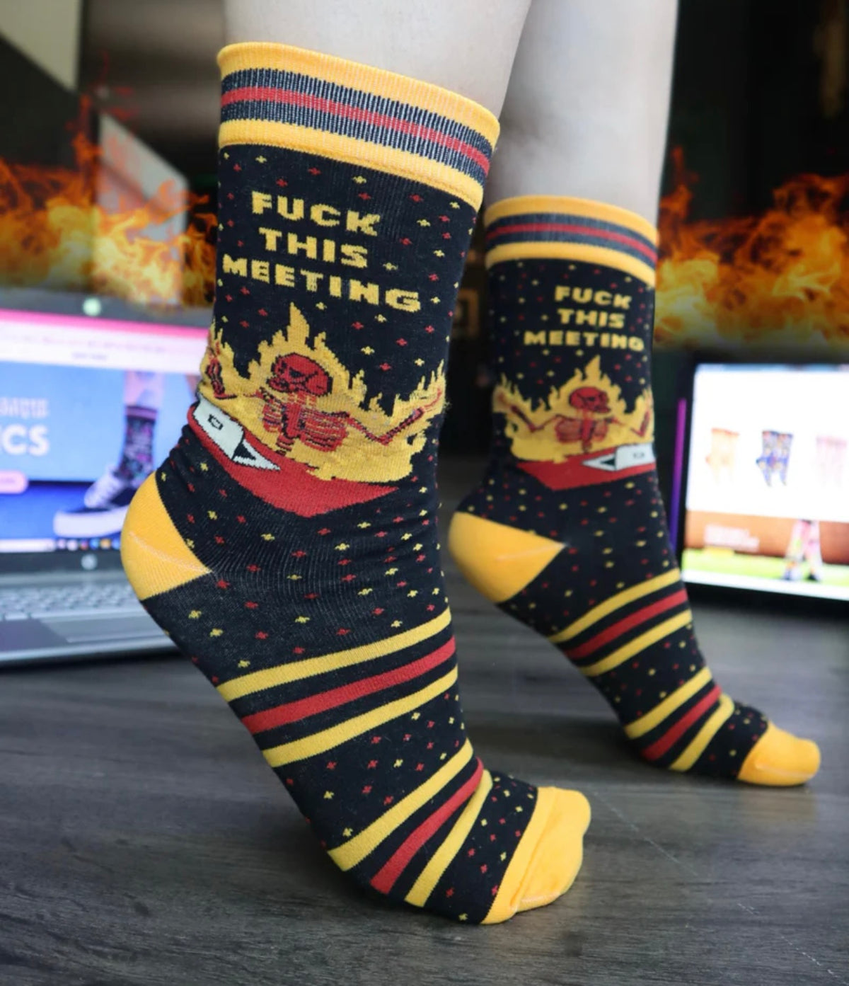 GROOVY THINGS Brand Ladies SKELETON ‘FUCK THIS MEETING’ Socks - Novelty Socks And Slippers