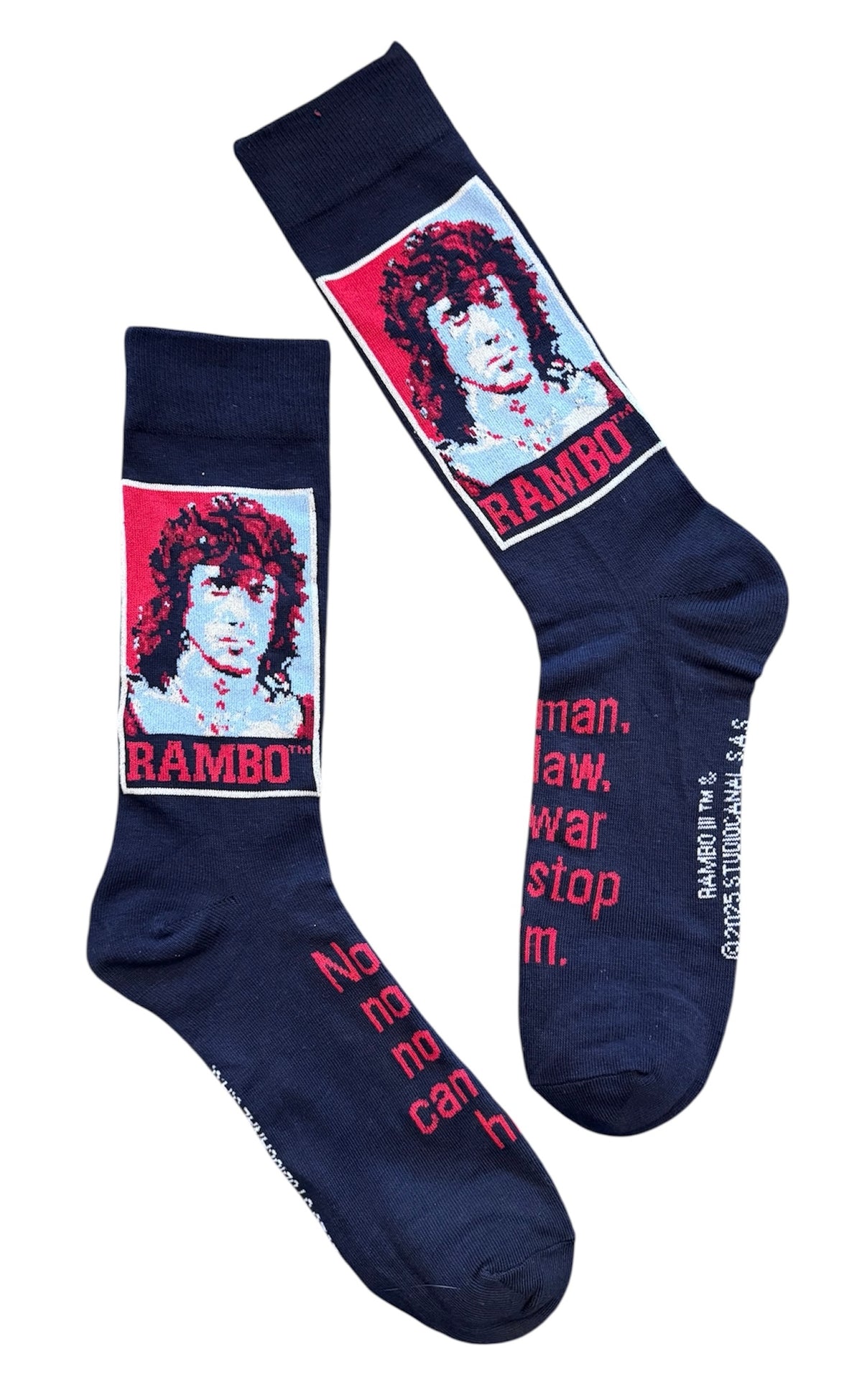 RAMBO The Movie Men’s Socks (Choose Style) ‘NO MAN NO LAW NO WAR CAN STOP HIM’ - Novelty Socks And Slippers