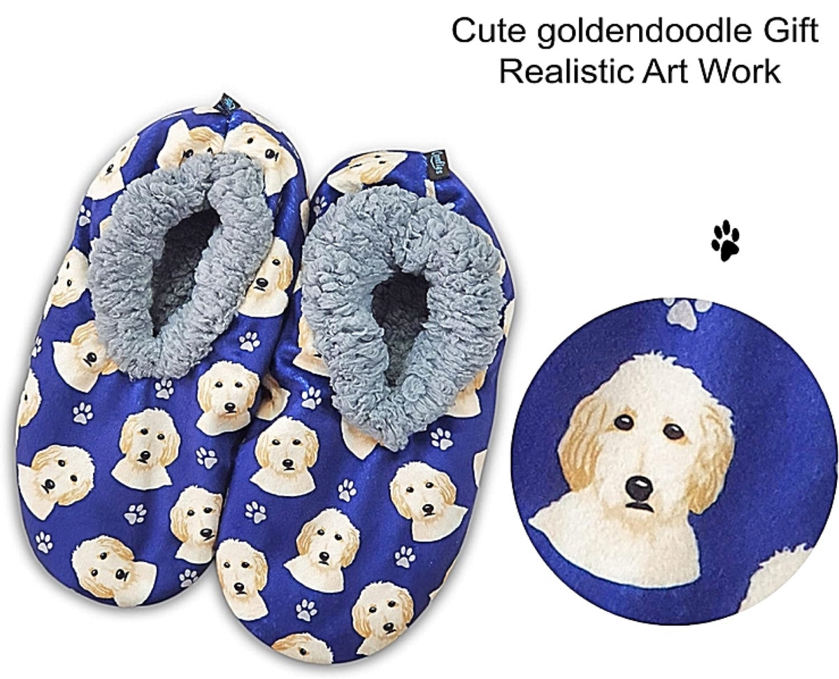 COMFIES BRAND Ladies GOLDENDOODLE DOG Non-Skid Slippers - Novelty Socks for Less