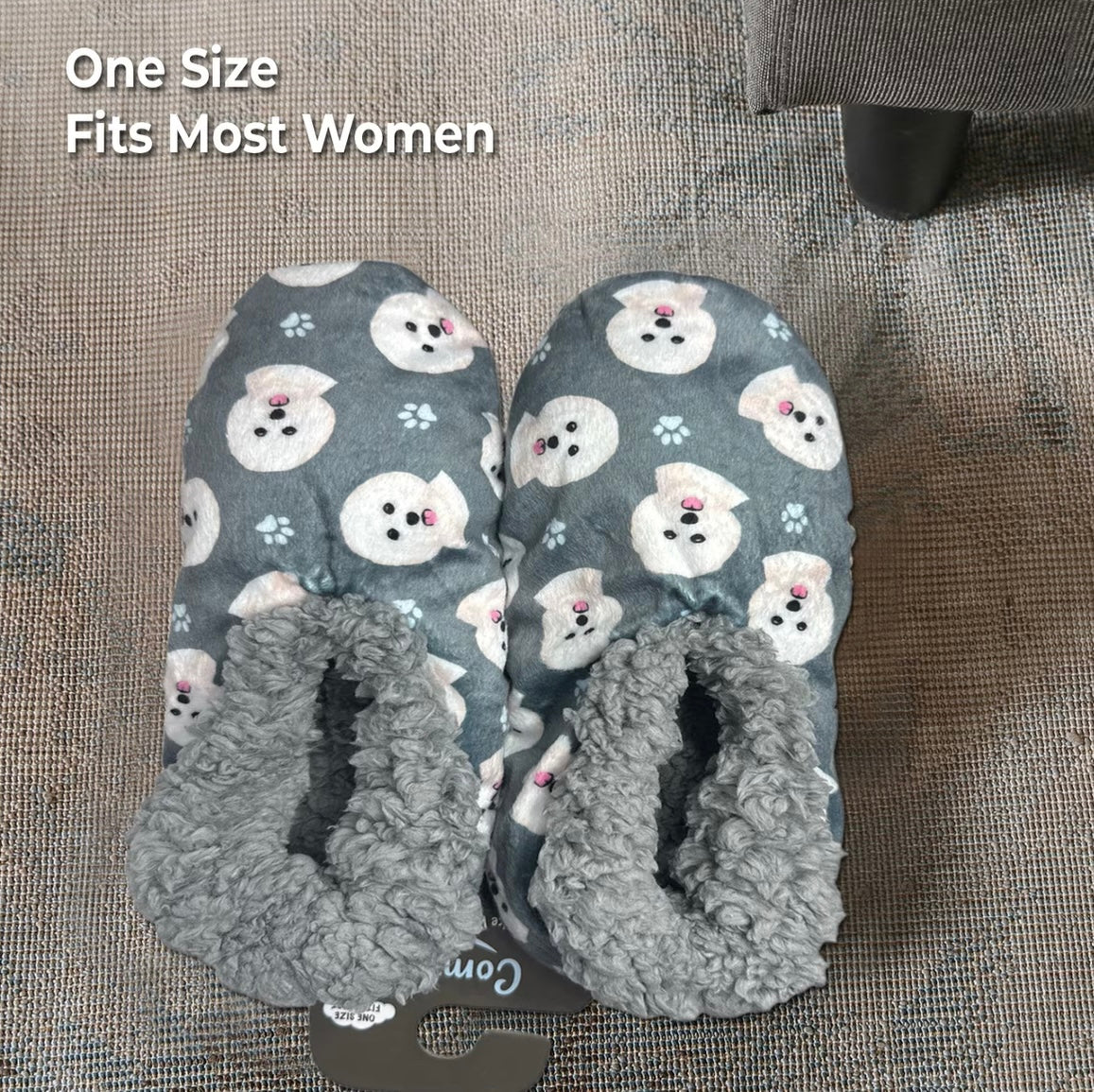 BICHON FRISE Dog Ladies Non-Skid Slippers Comfies Brand By E&S Pets - Novelty Socks And Slippers
