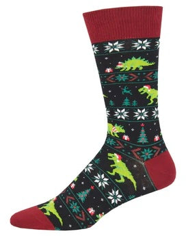 SOCKSMITH Brand Men’s CHRISTMAS DINOSAUR Socks ‘SANTASAURUS REX’ - Novelty Socks And Slippers