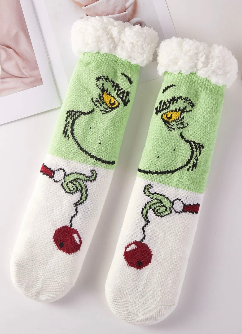 THE GRINCH Ladies Sherpa Lined Gripper Bottom Slipper Socks (Choose Style) - Novelty Socks And Slippers