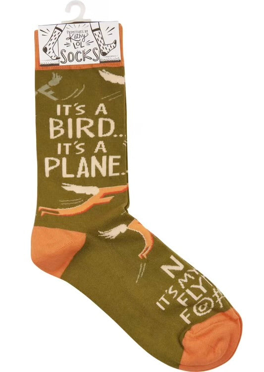 IT’S A BIRD IT’S A PLANE NI IT’S MY LAST FLYING F@#k! Unisex Socks Primitives By Kathy - Novelty Socks And Slippers