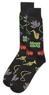 Memoi Brand Men’s MARDI GRAS Socks BEADS, SAXOPHONE, TROLLEY CARS & MASKS - Novelty Socks And Slippers