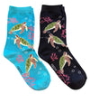 SEA TURTLE Ladies 2 Pair Of Socks SEA TURTLES ALL OVER FOOZYS Brand - Novelty Socks And Slippers