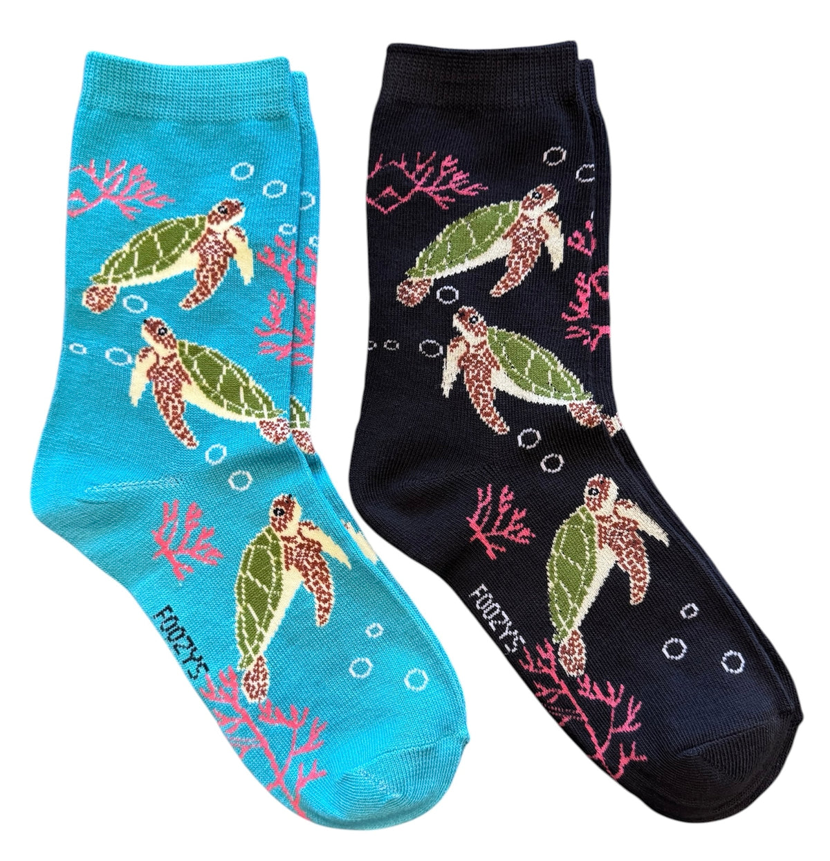 SEA TURTLE Ladies 2 Pair Of Socks SEA TURTLES ALL OVER FOOZYS Brand - Novelty Socks And Slippers