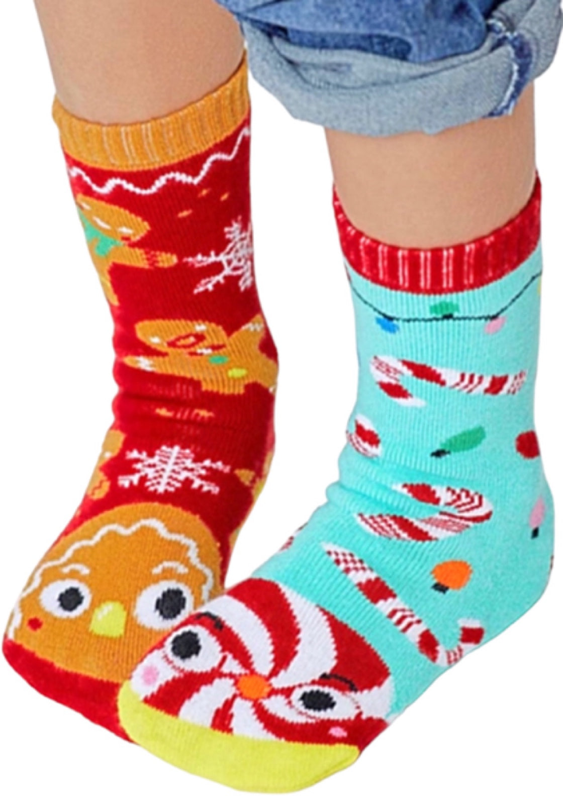 PALS SOCKS Brand Unisex CHRISTMAS Mismatched Gripper Bottom Socks (CHOOSE SIZE) - Novelty Socks for Less