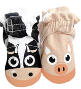 PALS SOCKS Brand Unisex BABY BOOTIES MISMATCHED COW & PIG (CHOOSE SIZE) - Novelty Socks for Less