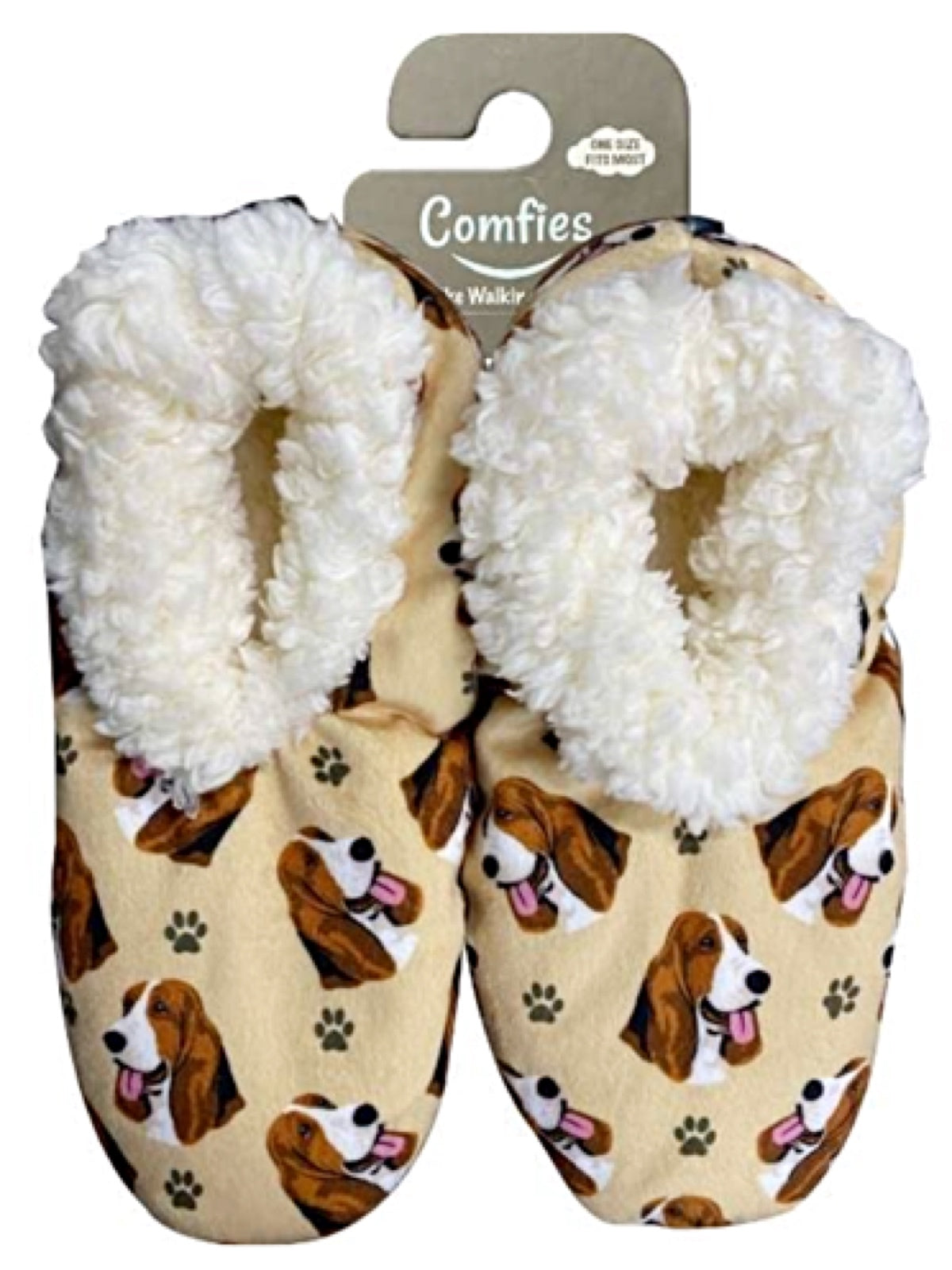 COMFIES BRAND Ladies BASSETT HOUND NON-SKID SLIPPERS - Novelty Socks for Less