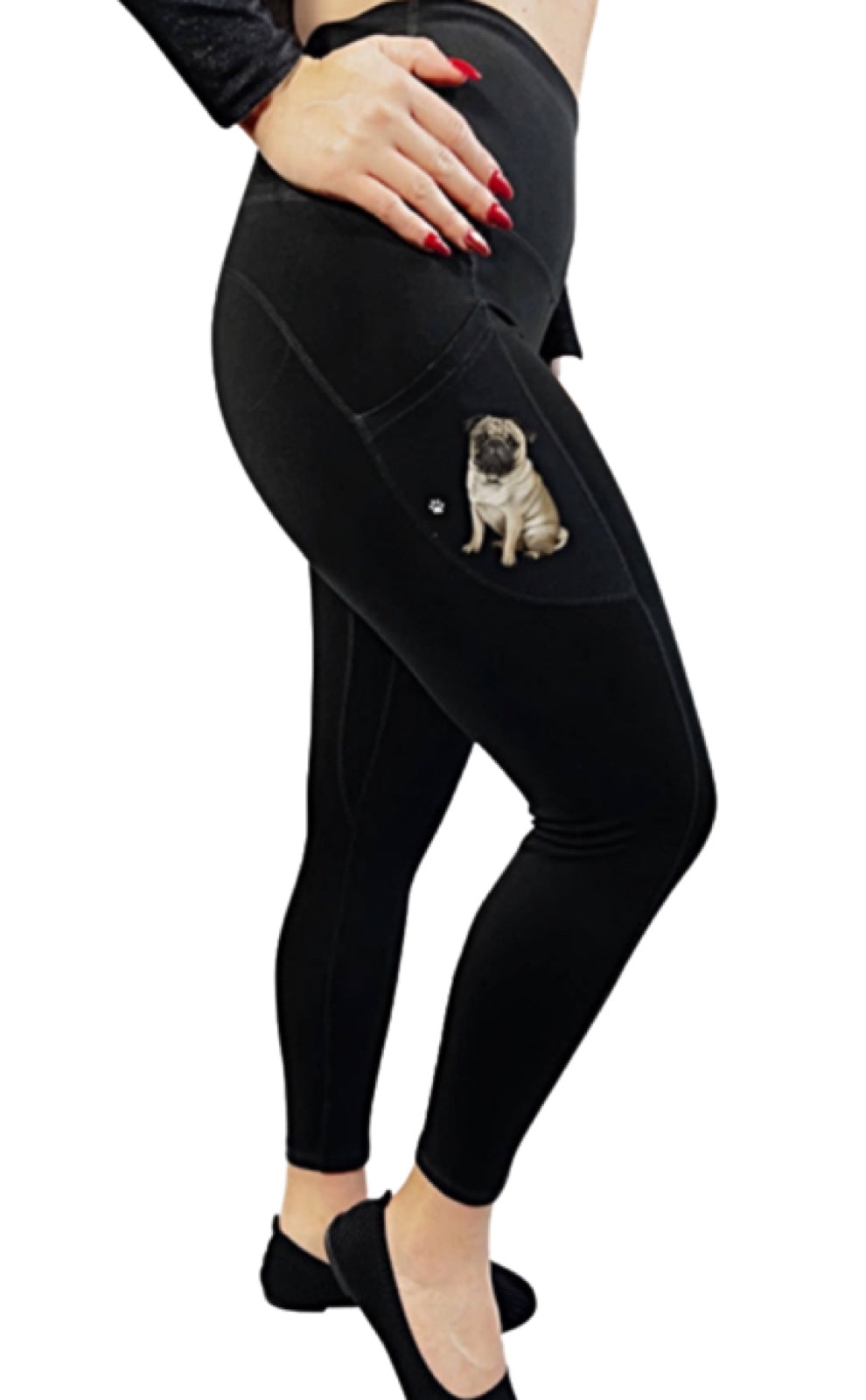 URBAN ATHLETICS Ladies PUG DOG High Rise Leggings With Pockets E&S Pets - Novelty Socks for Less