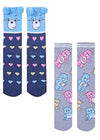 CARE BEARS Ladies 2 Pair Of Socks GRUMPY BEAR HEARTS ALL OVER With POMS - Novelty Socks And Slippers