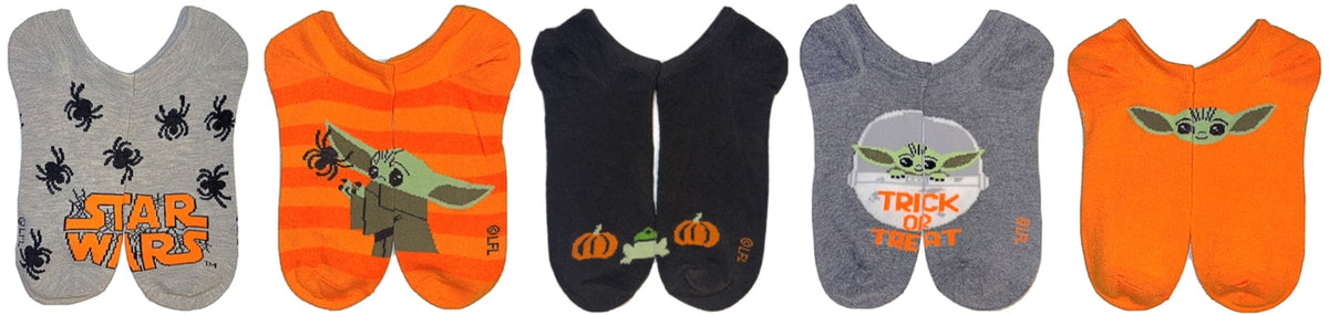 STAR WARS LADIES 5 Pair Of HALLOWEEN NO SHOW BABY YODA SOCKS 'TRICK OR TREAT' - Novelty Socks for Less