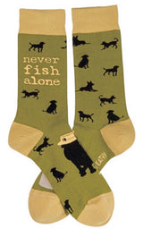 PRIMITIVES BY KATHY Unisex With Dog ‘NEVER FISH ALONE’ Socks - Novelty Socks for Less