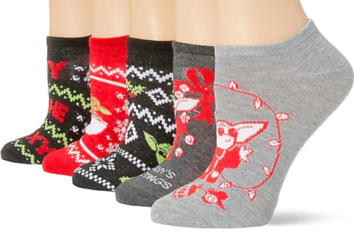 STAR WARS Ladies BABY YODA CHRISTMAS 5 Pair Of No Show Socks - Novelty Socks for Less