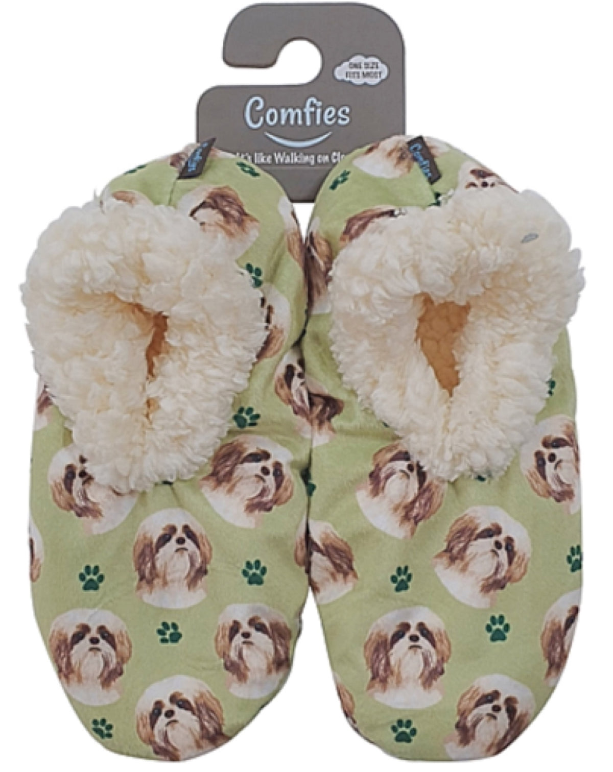 COMFIES BRAND Ladies SHIH TZU (FAWN, TAN) Non-Skid Slippers - Novelty Socks for Less