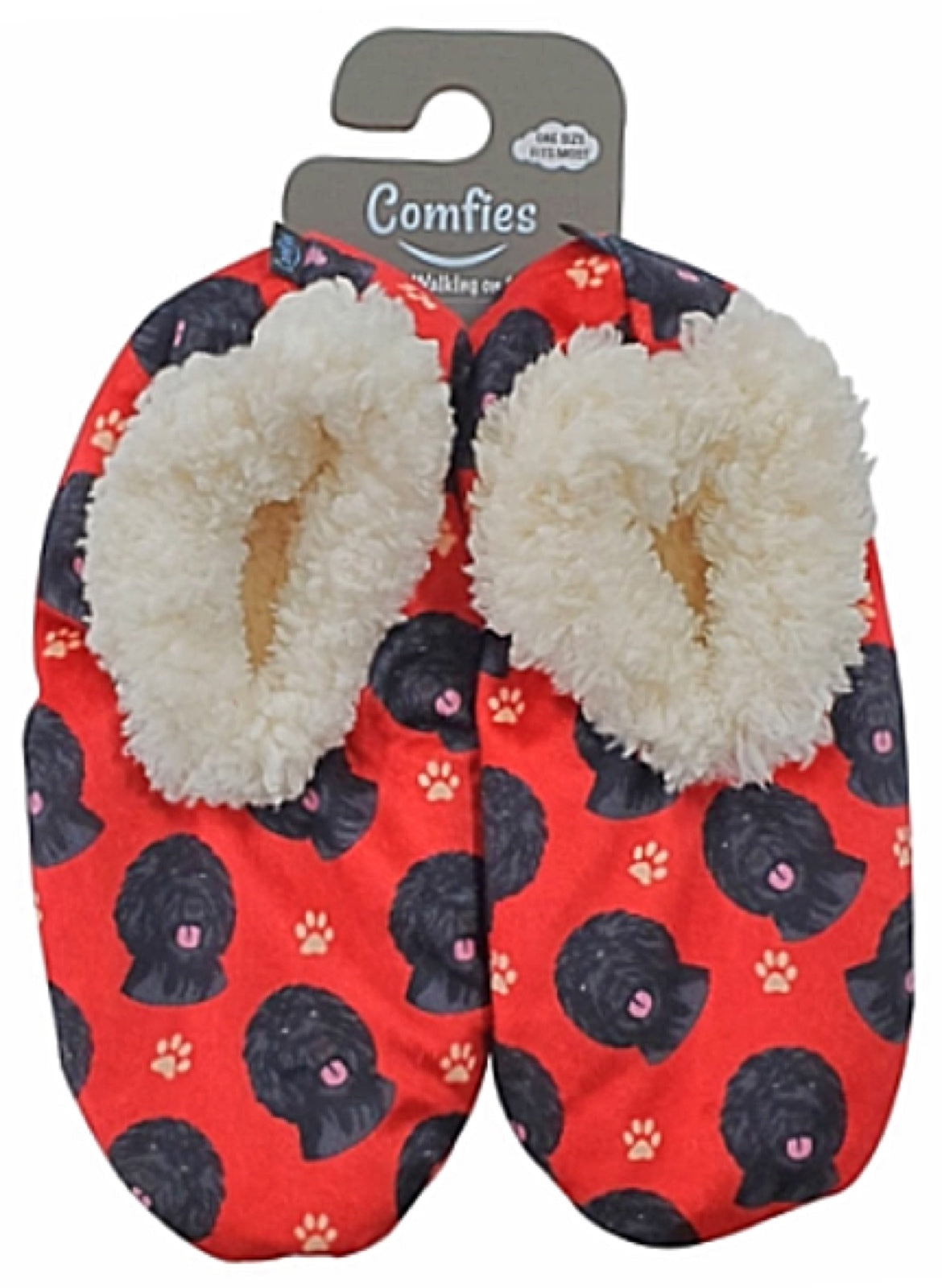COMFIES BRAND LADIES BLACK LABRADOODLE NON-SKID SLIPPERS - Novelty Socks for Less