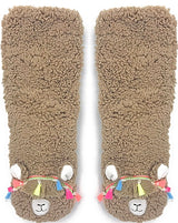 OOOH GEEZ Brand Ladies LLAMA NON-SKID Slippers 'LLAMA CALL YOU' - Novelty Socks for Less