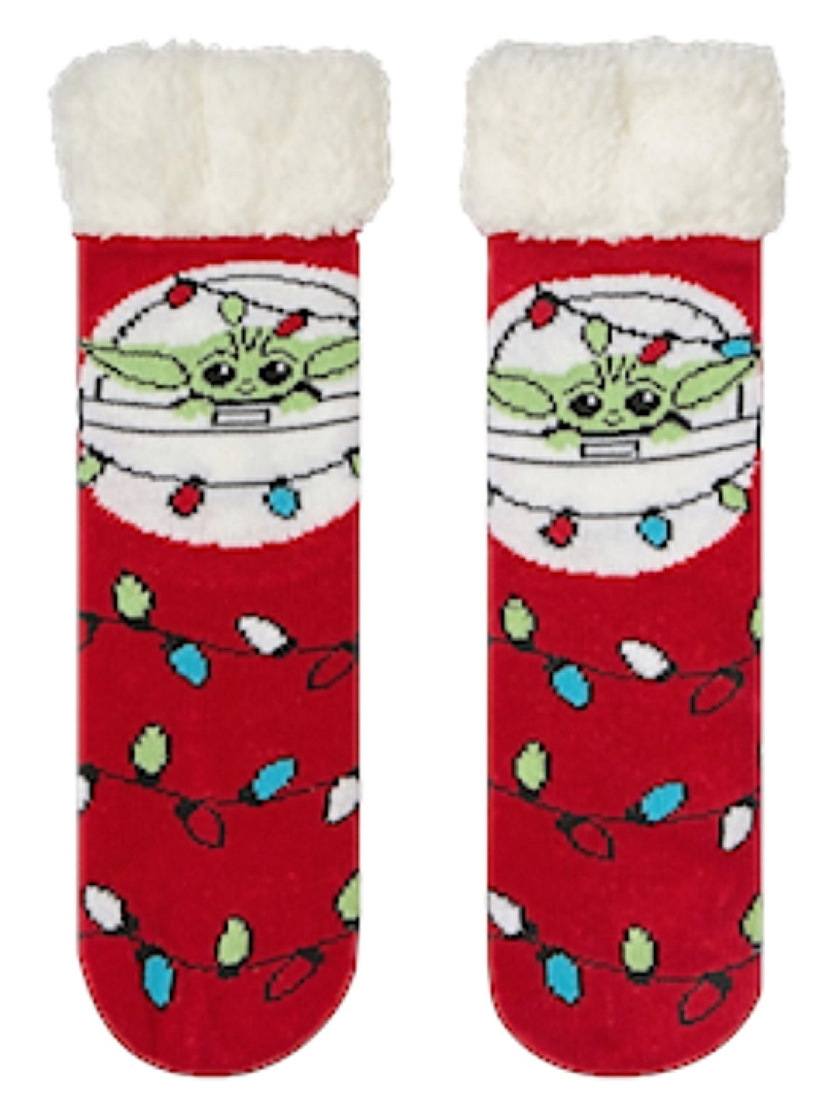 STAR WARS LADIES BABY YODA CHRISTMAS SHERPA LINED GRIPPER BOTTOM SLIPPER SOCKS - Novelty Socks for Less